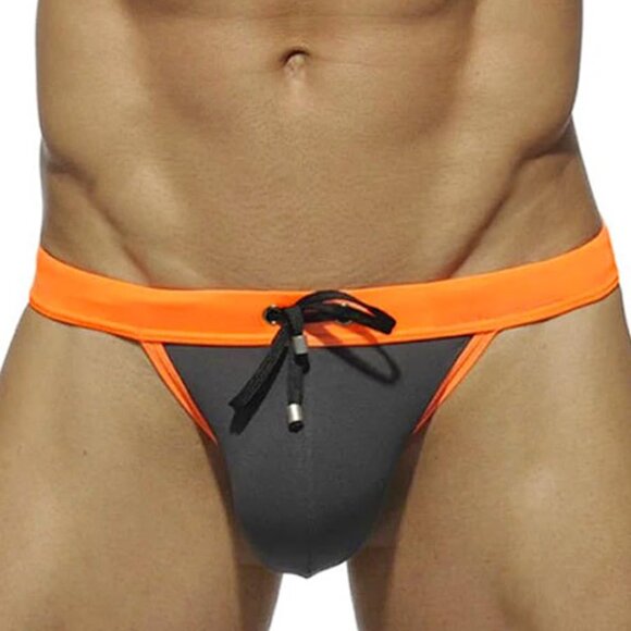 Men's Sexy Color Block Swim Briefs Hot Body Bikini Swimwear with Adjustable Draw